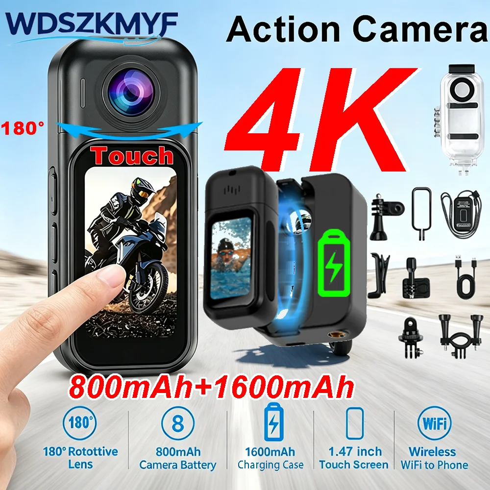 Car Accessories Online - 4K/1080P Mini WLAN-Körperkamera mit Ladeetui, tragbare