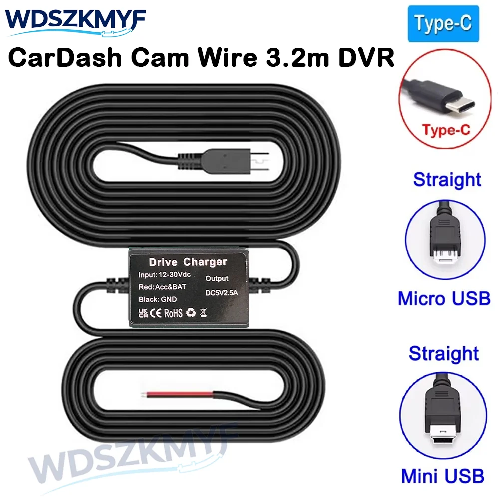 Car Accessories Online - Auto-Dashcam-Abwärtsspannungskabel 3,2m DVR-Hardwire-Kabelset Videorekorder 12–24V auf