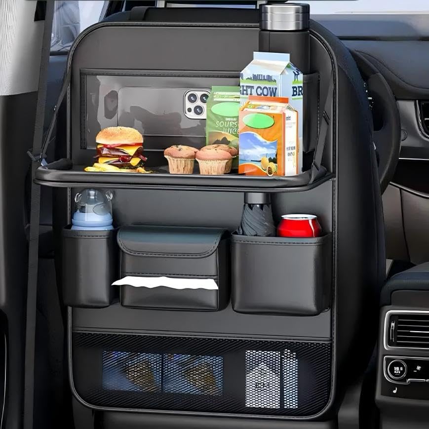 Back Seat Car Table - Multifunktionaler Auto-Rücksitz-Organizer mit Klappbarem Tablett-Tisch PU-Leder